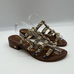 Sam Edelman Juniper Sandals Womens 8.5 Leather Gold Studded Straps Thong